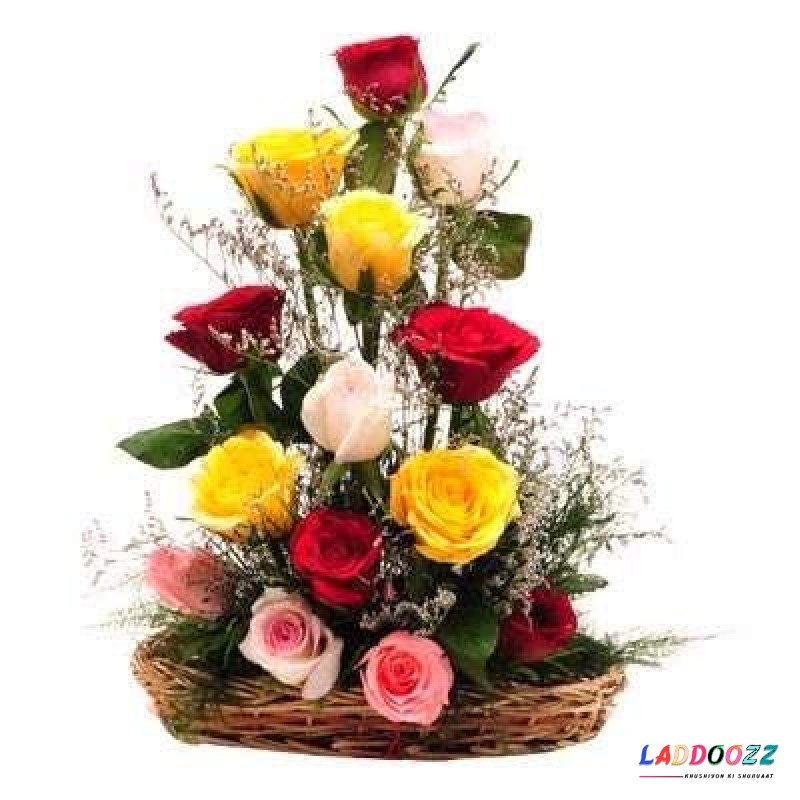 Special Basket Arrangement Mix Roses Fresh Flowers